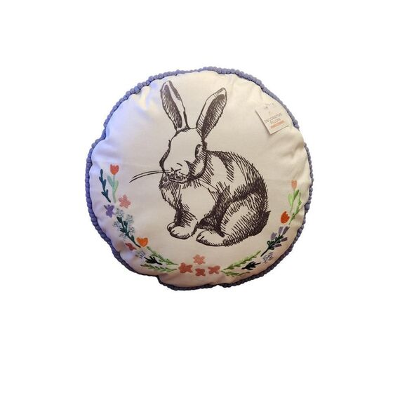 New! Gorgeous Spring Bunny Pillow! Shabby Chic Round - Picture 1 of 3